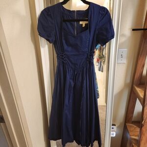 Anthropologie Moulinette Soeurs Blue Cotton Dress Lined Puff Sleeves